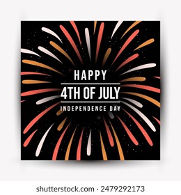 Cuatro de julio feliz día de la independencia Anuncio Horizontal. Volante de celebración del día de Estados Unidos con deslumbrante despliegue realista de fuegos artificiales.