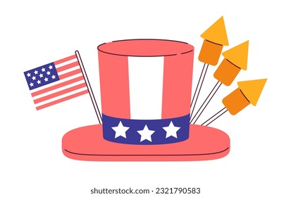 Fourth of july hat flat concept vector spot illustration. Uncle sam hat 2D cartoon object on white for web UI design. US holiday. Independence day celebration isolated editable creative hero image