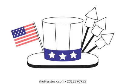 Fourth of july hat monochrome concept vector spot illustration. Uncle sam hat 2D flat bw cartoon object for web UI design. US holiday. Independence day isolated editable hand drawn hero image