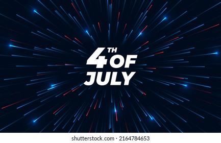 Fourth of july holiday background with fireworks and sparkle celebration lights. American independence day poster template. USA 4th of July greeting card. Vector illustration