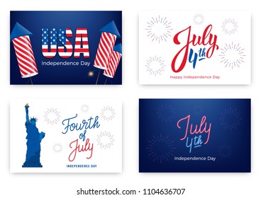 Fourth of July. Holiday banners for USA Independence Day. Set of modern cards, invitations, web banners for July 4th