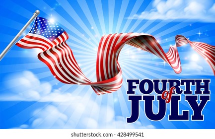 A Fourth of July Independence Day American flag in the sky ribbon background design