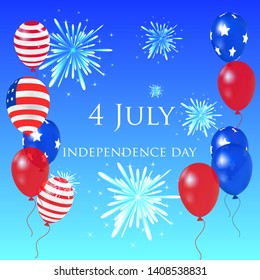 Fourth of July independence day ,banner, balloons ,salute, vector