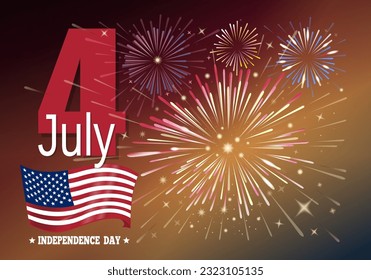 Fourth of July. Independence Day card. Fireworks in honor of Independence Day. Vector illustration