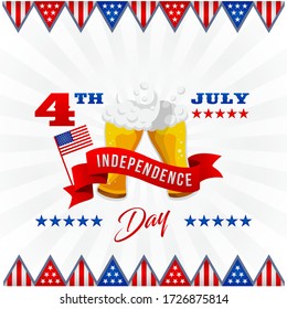 Fourth of July Independence Day with drink toast. Vector illustration