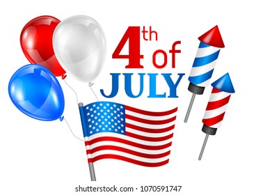 Fourth of July Independence Day greeting card. American patriotic illustration.