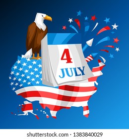 Fourth of July Independence Day greeting card. American patriotic illustration.