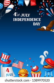 Fourth of July Independence Day greeting card. American patriotic illustration.