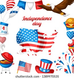 Fourth of July Independence Day greeting card. American patriotic illustration.