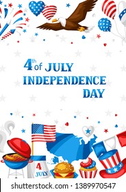 Fourth of July Independence Day greeting card. American patriotic illustration.