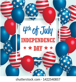 Fourth of July Independence Day greeting card with American flag colored balloons. America patriotic illustration