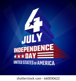 Fourth of July Independence Day greeting card, poster, flyer. Patriotic banner for website template. July 4th typographic design. Vector illustration.