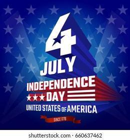 Fourth of July Independence Day greeting card, poster. July 4th typographic design. Patriotic banner for website template. Vector illustration.