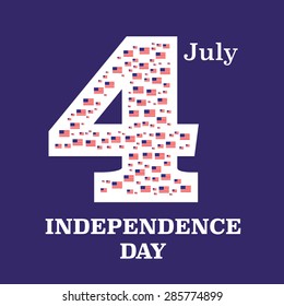 Fourth July, Independence day illustration performed in American native colors and flag style. Perfect use for post cards, greetings. Fully editable vector illustration.