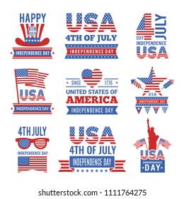 Fourth of July independence day logo set. Vector Labels of USA identity isolated on white background