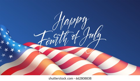 Fourth of July Independence Day poster or card template with american flag. Vector illustration EPS10