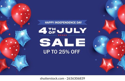 Fourth of July. Independence Day Sale Banner Design with Balloon American flag color