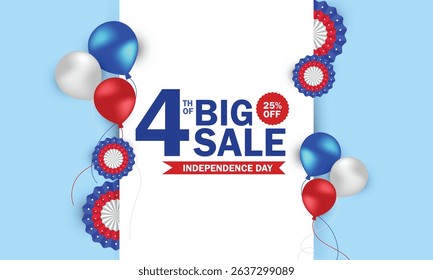 Fourth of July. Independence Day Sale background with Balloon and paper fans