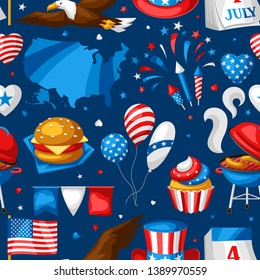 Fourth of July Independence Day seamless pattern. American patriotic illustration.