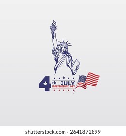 Fourth of July Independence Day with statue of liberty on white background