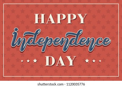 Fourth of July Independence Day text. Vector template  with handlettering element on red star background. Outline frame.  EPS 8