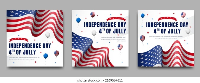 Fourth Of July Independence Day United States America Square Banner Design. Usable For Social Media Post, Card, Banner, And Web.