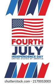 Fourth of July. Independence Day in United States of America. Happy national americans holiday, celebrated annual in July 4. American flag. Country freedom day. Patriotic event design. Vector poster