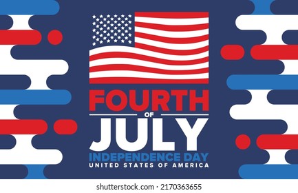 Fourth of July. Independence Day in United States of America. Happy national americans holiday, celebrated annual in July 4. American flag. Country freedom day. Patriotic event design. Vector poster