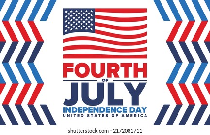 Fourth of July. Independence Day in United States of America. Happy national americans holiday, celebrated annual in July 4. American flag. Country freedom day. Patriotic event design. Vector poster