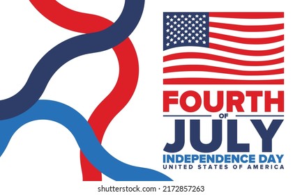 Fourth of July. Independence Day in United States of America. Happy national americans holiday, celebrated annual in July 4. American flag. Country freedom day. Patriotic event design. Vector poster