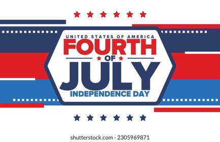 Fourth of July. Independence Day in United States of America. Happy national americans holiday, celebrated annual in July 4. American flag. Country freedom day. Patriotic event design. Vector poster
