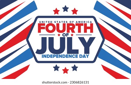 Fourth of July. Independence Day in United States of America. Happy national americans holiday, celebrated annual in July 4. American flag. Country freedom day. Patriotic event design. Vector poster