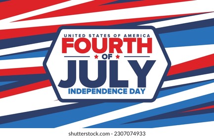 Fourth of July. Independence Day in United States of America. Happy national americans holiday, celebrated annual in July 4. American flag. Country freedom day. Patriotic event design. Vector poster