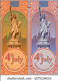 Fourth of july independence day of the USA, Statue of Liberty, Holiday, Vector illustration