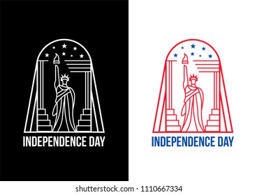 Fourth of july independence day of the USA. Line logo Statue of Liberty.