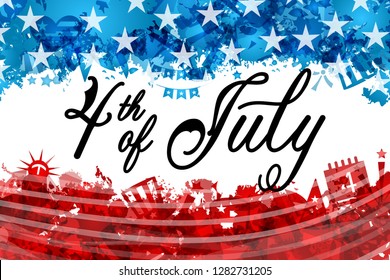 Fourth of July Independence Day USA, Lettering Celebration Poster - Illustration Vector