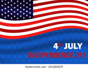 Fourth of July independence day of usa. USA flag waving on blue background with star. vector illustration eps10