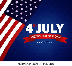 Fourth of July independence day of usa. USA flag waving on blue background with star. vector illustration eps10