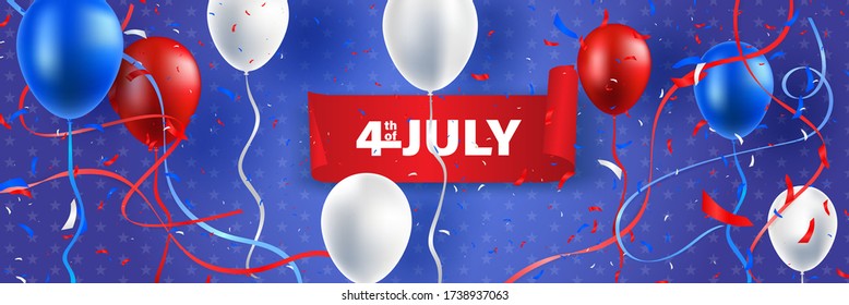 fourth of july independence day of the usa. Balloon and ribbon vector illustration