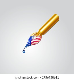 Fourth of July Independence Day. USA design. Fountain pen with national ink. Isolated object.