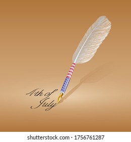 Fourth of July Independence Day. USA design. Retro goose feather painted the text. Isolated object.