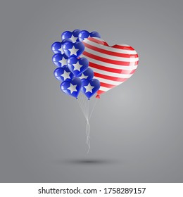Fourth of July Independence Day. USA design. Festive balloons. Isolated object.