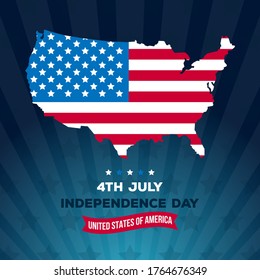 Fourth of July Independence Day. with USA Continent ang flag color Vector illustration