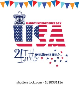 Fourth of July Independence Day USA design over white background