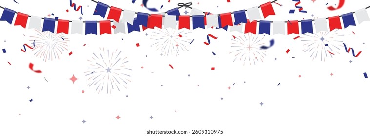 Fourth of July Independence day of usa, celebrations banner, red, blue confetti and flags