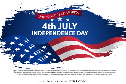 Fourth of July Independence Day. Vector illustration in grunge style with cracks and abrasions.