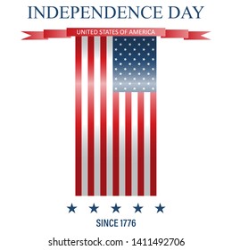 Fourth of July. Independence day. Vector sign. USA flag with ribbon.