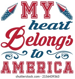 Fourth of July Independence Day Vector illustration, 4th of July greeting in United States national flag colors and hand lettering text Happy Independence Day.