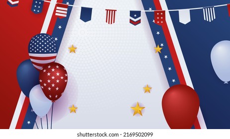 Fourth of July Independence Day. Vector illustration with red, blue and white color decoration