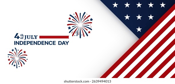 Fourth of July independence day vector with fireworks and usa flag for usa patriotic holiday celebration. Vector graphics.